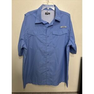 Habit Fishing Camping Shirt L Vented Moisture Wicking Blue‎ 40+ Solar Factor EUC